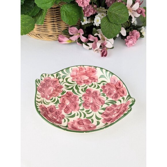 Hand-Painted Pink Floral Ceramic Dish Vintage Pink Roses 7.5" Round Ceramic Tray - Picture 6 of 10